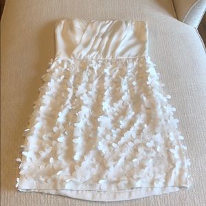 Ali Ro Strapless White Dress with Flower Detail